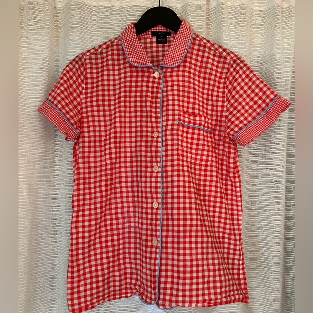 J.Crew mixed gingham print short sleeve top